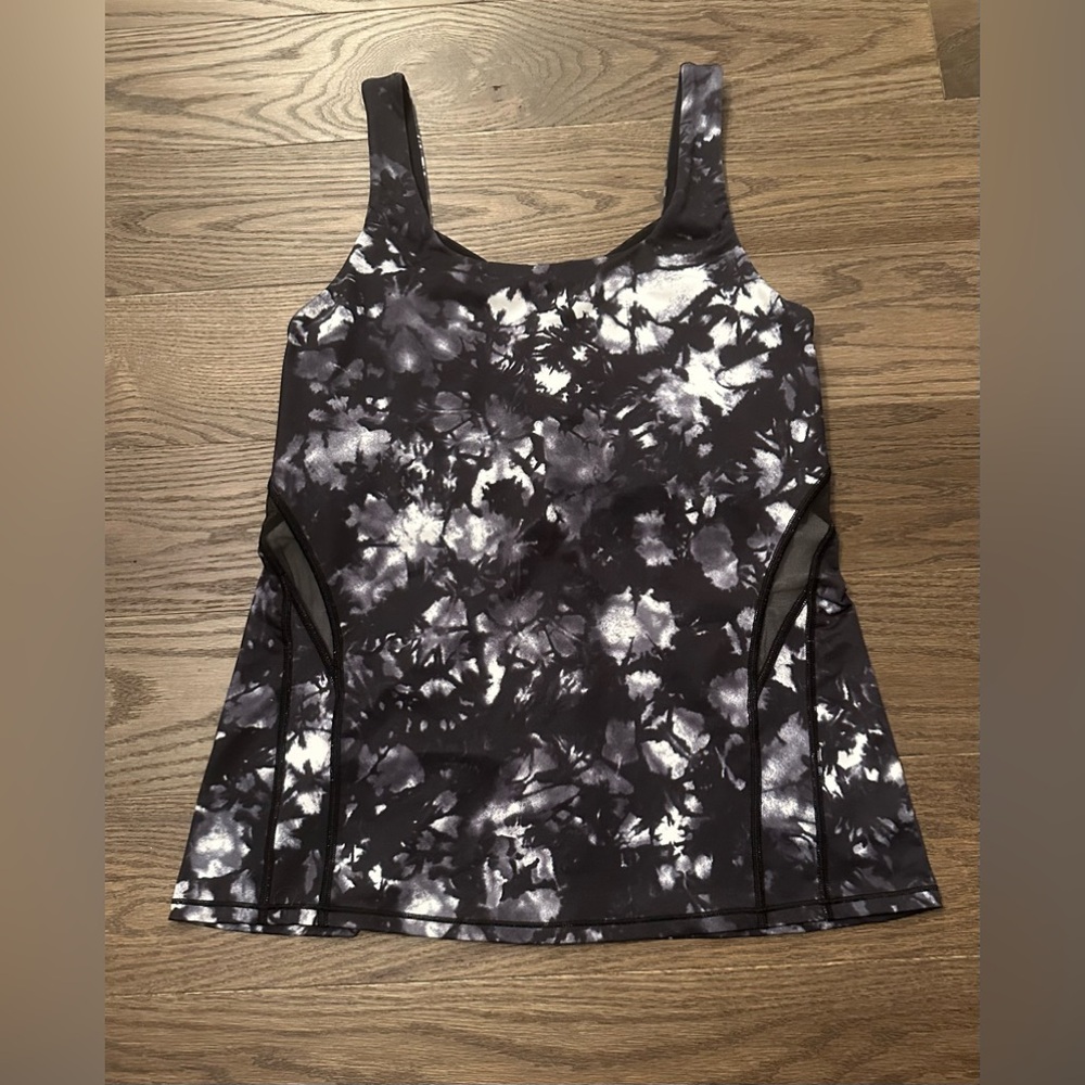 Lululemon Rise Flow Luxtreme Tank Dusk Dye Black Grey Mesh Criss Cross Size 8